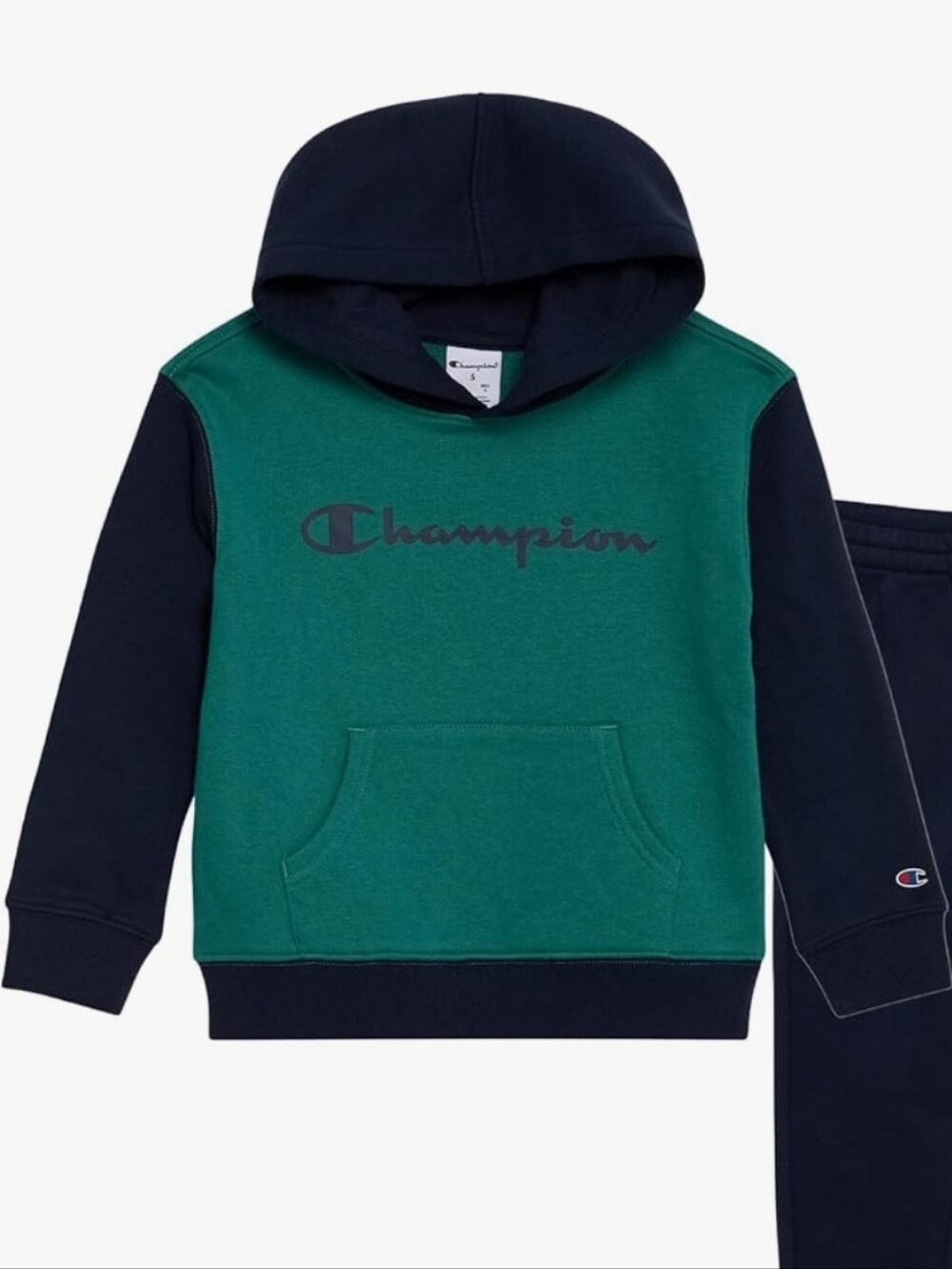 Champion Kids Colorblock Navy And Green Hoodie